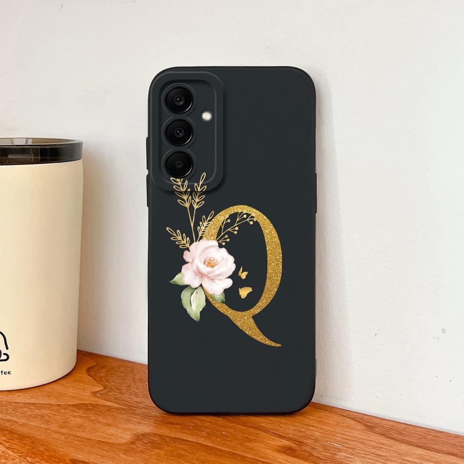 Flower Letters Case For Samsung Galaxy A17 A07 A37 A57 Couple Bumper Soft Liquid Silicone Anti Slip Phone Protective Cover Coque