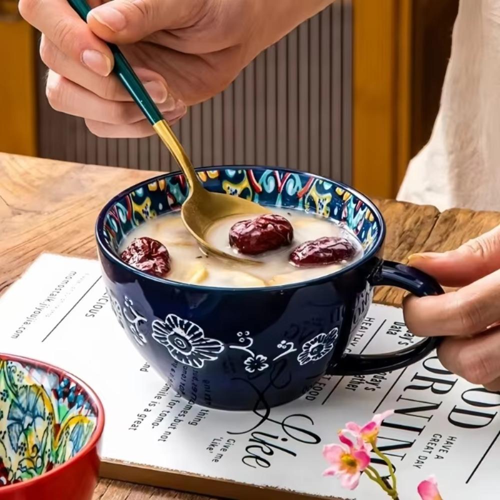 Ceramic Coffee Mug Retro Oatmeal Cup Creative Bohemian Breakfast Cup Friend Gift