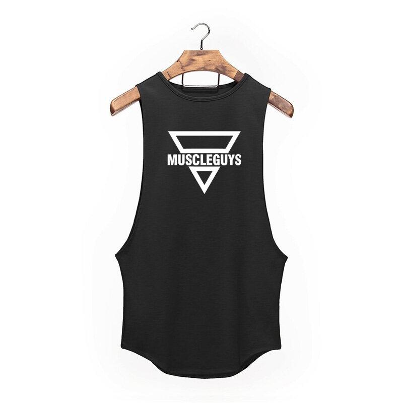 Muscleguys Летняя спортивная одежда, топы для фитнеса, мужские хипстерские тренировочные жилеты с буквенным принтом, мужские повседневные майки с круглым вырезом, спортивная майка