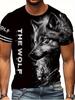 [Print Design-Not Textured] Men'S Wolf Pattern Print T-Shirt - Black And White Contrast Design, 100% Soft Fabric, Round Neck Short Sleeve, Lightweight