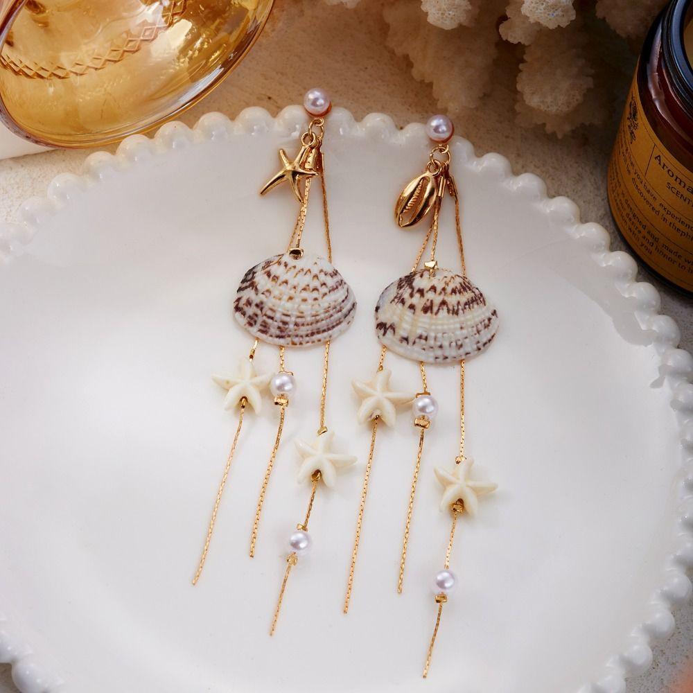 Drop Design Starfish Shell Earrings Bohemian Style Drop Earrings Summer Season
