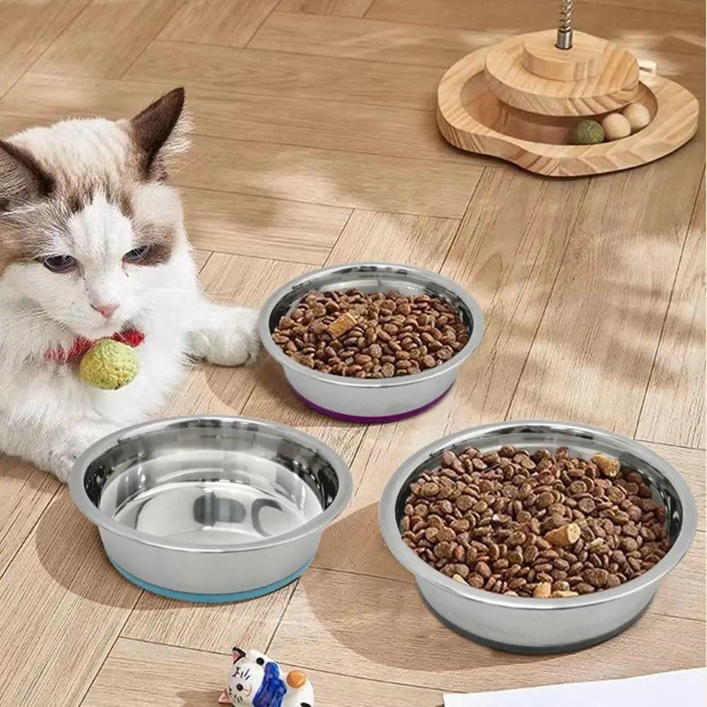 Silicone Bottom Cat Dog Bowls Stainless Steel Pet Feeders Practical Dog Basin Water