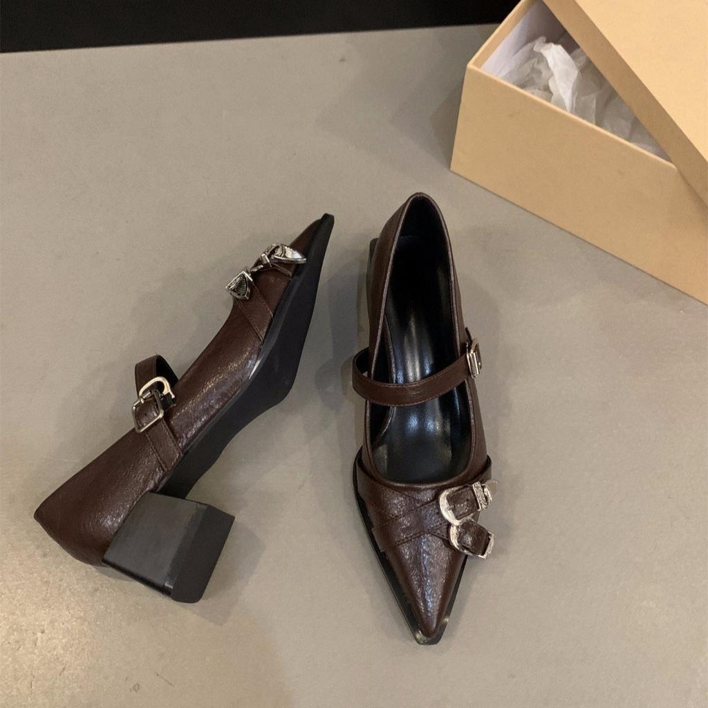 Fashion Fashion Womens Shoes Sexy Pointed Toe French Single Shoe New Leather Banquet Party Shoes for Women Mary Jane Shoes Zapatos Mujer