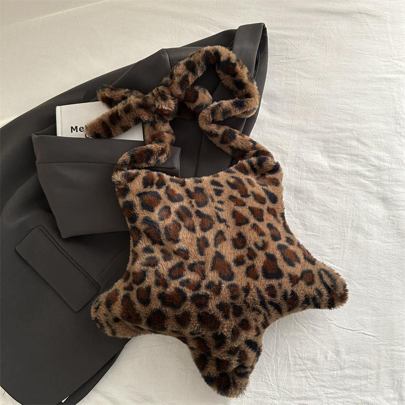 Зимняя пушистая сумка-шоппер большой вместимости через плечо, винтажная сумка-тоут, женская плюшевая сумка кроссбоди с леопардовым принтом для женщин CLE