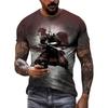 Personality Men's Samurai Pattern Print T-shirt Hip-hop Trend Fashion Round Neck Tops Summer New Street Casual Short-sleeve Tees