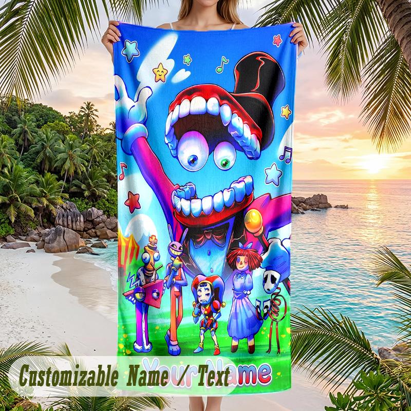 The Amazing Digital Circus Beach Towel, Personalized Custom Text, Quick Dry Soft Large Towel For Swimming Pool Travel