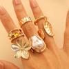 High Quality 2026 Holiday Style Exaggerated Baroque Retro Ring Set Foreign Trade Niche Imitation Pearl Flower Rings