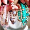 4Pcs Women Bracelets Faux Crystal Smooth Multi Pendant Jewelry Retro Bohemian Style with Elastic Cord Multi-layered Stackable Bracelet Set