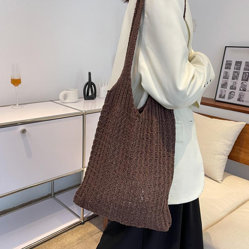 Пляжные сумки Женская сумка через плечо Вязаная крючком сумка Дизайнерская вязаная сумка-шоппер с полой ручкой сверху