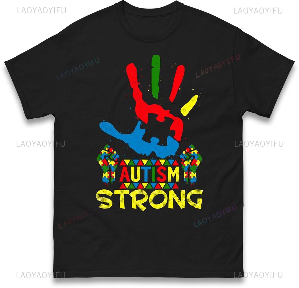 Сильная футболка с awareness аутизма Подарок в поддержку осведомленности об аутизме Самая популярная в 2025 году Сторонники Мужчина Женщина Хлопковая с коротким рукавом
