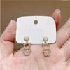 Korean Five-Pointed Star and Cute Bear Diamond Stud Earrings for Women, Simple Small Dangle Design