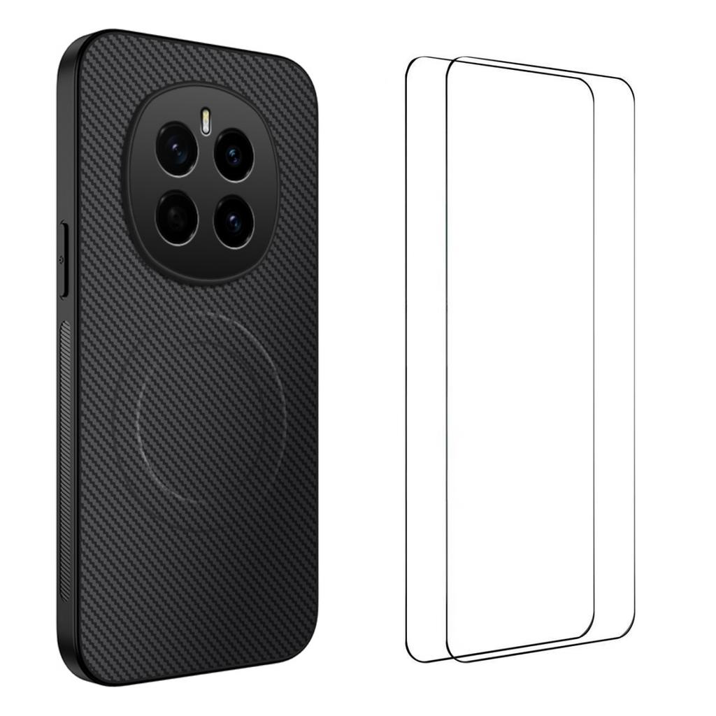 Для Honor Magic7 Pro 5G Магнитный чехол WANLONFENG Серия TQ1 Текстура углеродного волокна ПК ТПУ Чехол для телефона с 2 шт. защитных пленок