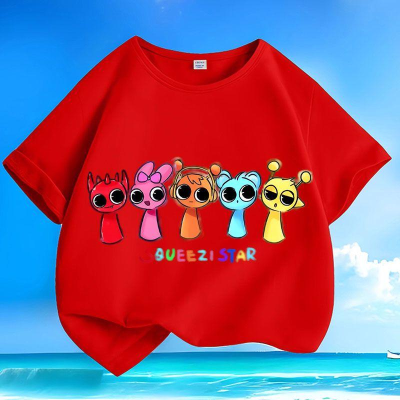 Girls' Loose and Cute Rhythm Box Top for Summer Children's Casual Short-sleeved Pure Cotton T-shirt