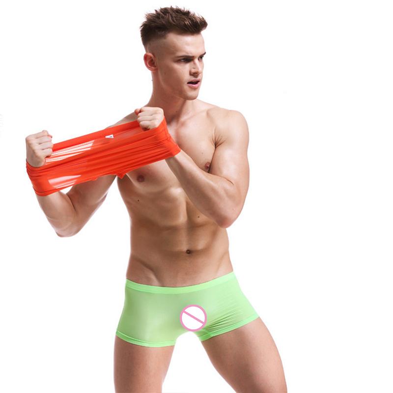 Прозрачное мужское нижнее белье из ледяного шелка, трусы-боксеры, ультратонкие удобные дышащие сексуальные трусики