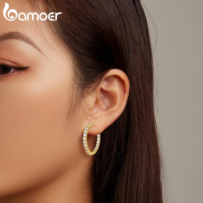 BAMOER Classic New Silver Color Round Circle Luminous Cubic Zirconia Stud Earrings