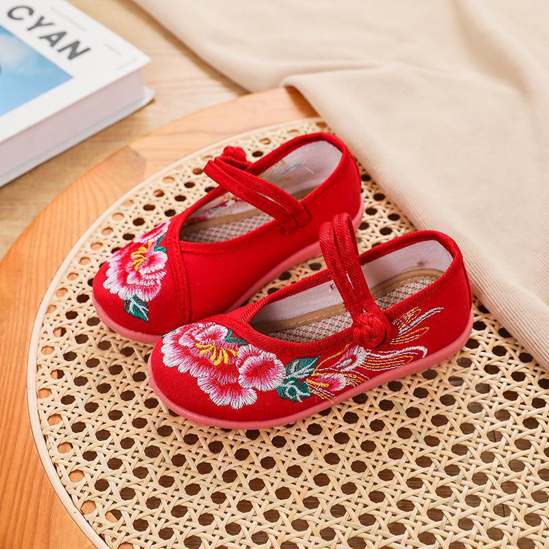 Детская мягкая вышитая обувь: Этнический стиль ханьфу для танцевального представления для малышей