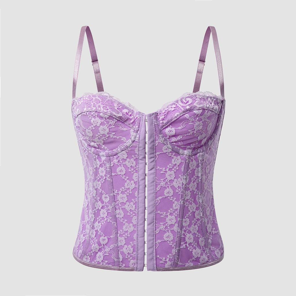 Женская сексуальная однотонная кружевная майка Fishbone со стальным кольцом, обтянутая бюстом, пряжкой, открытой спиной, маленькая майка