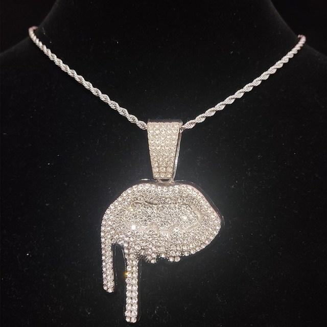 Мужское женское хип-хоп ожерелье с подвеской в форме рта с 13-миллиметровой кубинской цепочкой хип-хоп ожерелья с замороженными блестками модные ювелирные изделия с шармом