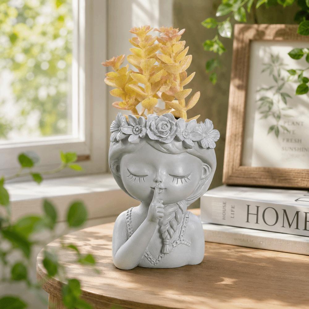 Home Decor Flower Pot Resin Desktop Ornaments Creative Girl Shape Flowerpot DIY Handmade