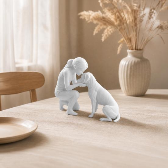 3D-печатная статуэтка собаки для женщин, Декоративная статуя-скульптура дружбы девочки и питомца для гостиной, домашнего офиса, полки, Подарок для любителей собак