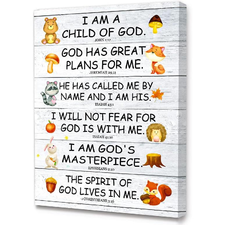 LISTNGBO Bible Verses Canvas for Kids, I Am Child Of God Scripture Wall Art, Christian Religious Wall Decor, Ready to Hang for