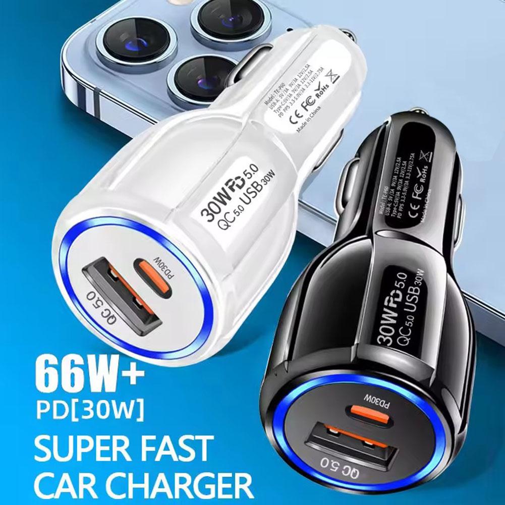 60 Вт, двойной порт, QC5.0 USB PD 3.0, быстрая автомобильная зарядка, адаптер супербыстрой зарядки для мобильного телефона