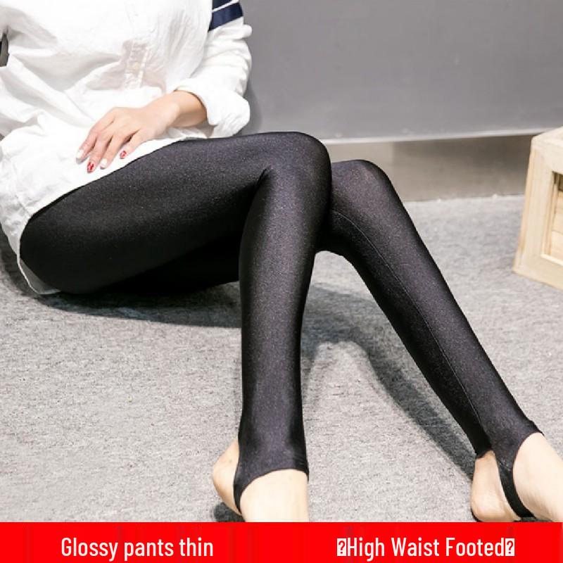 Женские черные глянцевые леггинсы с флисовой подкладкой - Длина девять точек, Облегающий крой, Высокая эластичность