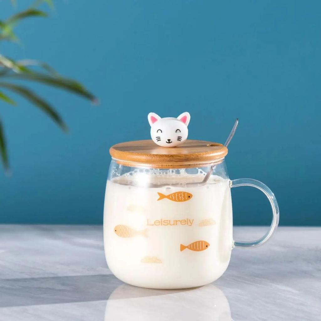 Kawaii Cups Милая стеклянная чашка в виде панды с соломенной крышкой Ложка Кофейная чашка для завтрака Пивная кружка Чашки и кружки Бесплатная доставка Питьевые стаканы