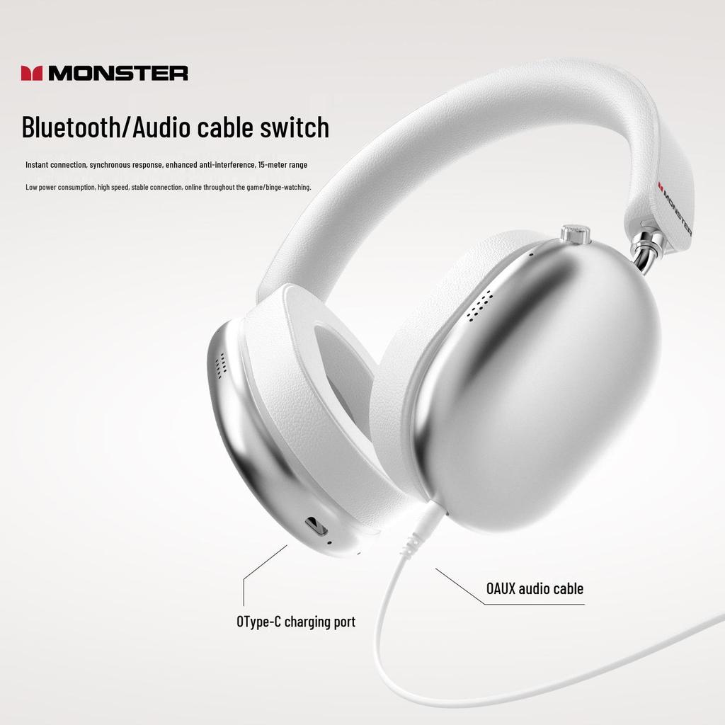 Monster AH100 Wireless Over-Ear Bluetooth Headphones, ANC Noise Cancelling, Long Battery Life, Perfect for Gaming & Sports