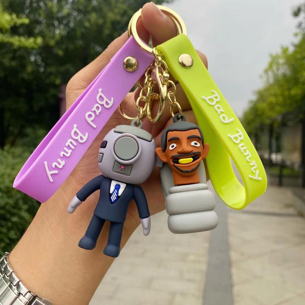 Cuphead Keychain Anime Cartoon Mugman Figures Doll Skibidi Toilet Man Keyring Pendent Car Key Chains Kids Toys Christmas Gifts