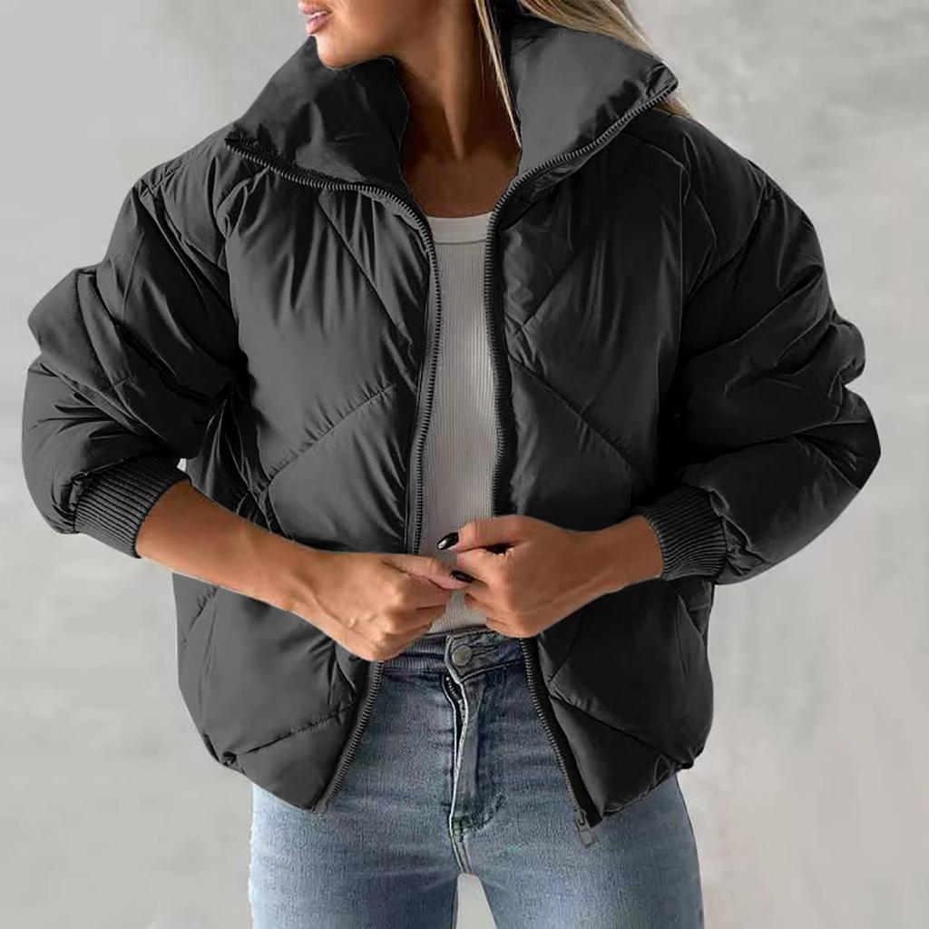 Женская повседневная однотонная короткая клетчатая куртка с одним воротником и длинными рукавами из плотного хлопка