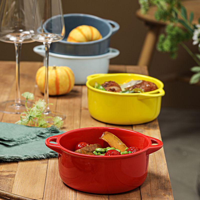 Керамическая миска для запекания с двумя ручками и крышкой (400-600 мл) - Суп от ожогов, Яйцо, Пудинг, Кастрюля для тушения