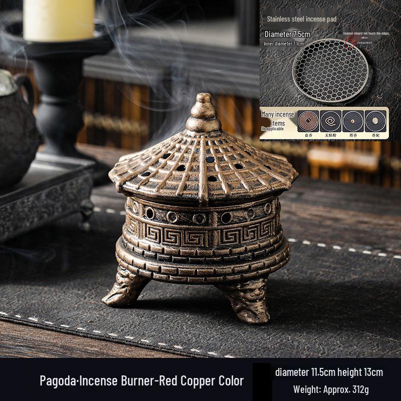 Zen Pagoda Black Pottery Ceramic Coil Incense Burner - Aromatherapy Holder for Home and Office