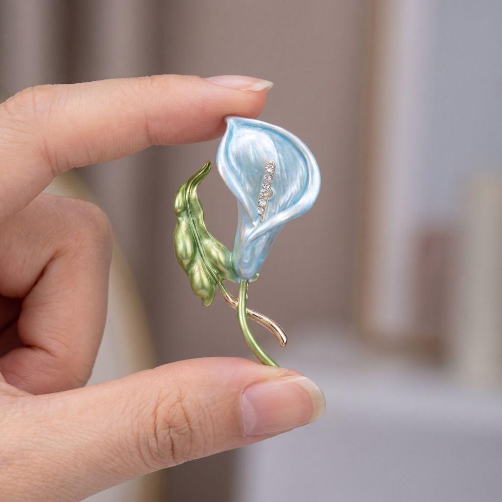Metal Enamel Calla Flower Brooch Adjustable Vintage Brooch Luxury Geometric Brooch Women