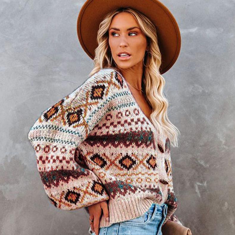 Модный зимний вязаный свитер женский большого размера свободный повседневный кардиган с V-образным вырезом свитер куртка