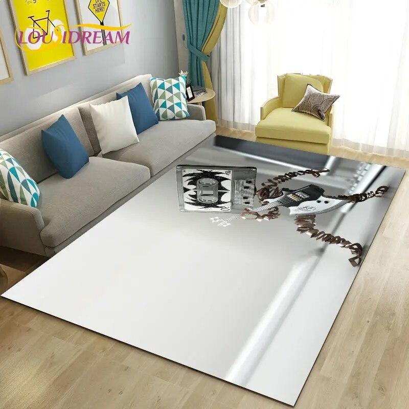 Классический коврик для музыки с электрогитарой, большой ковер для гостиной, спальни, дивана, коврик для украшения, нескользящий напольный коврик