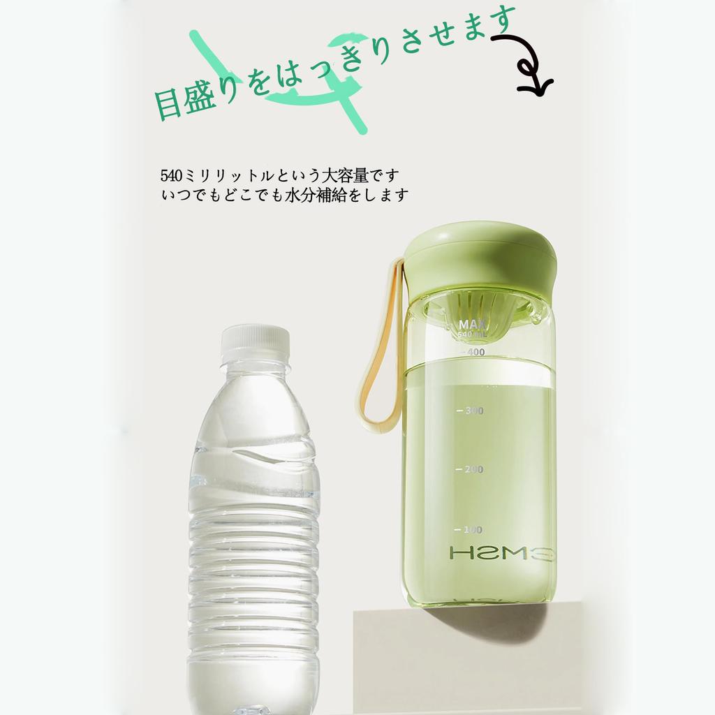 IOLOYU Water Bottle, 540ml, Made from Tritan Plastic, the Same Quality Resin as Medical Equipment. Clear Plastic with Measuring Tape, Clear BPA-Free,