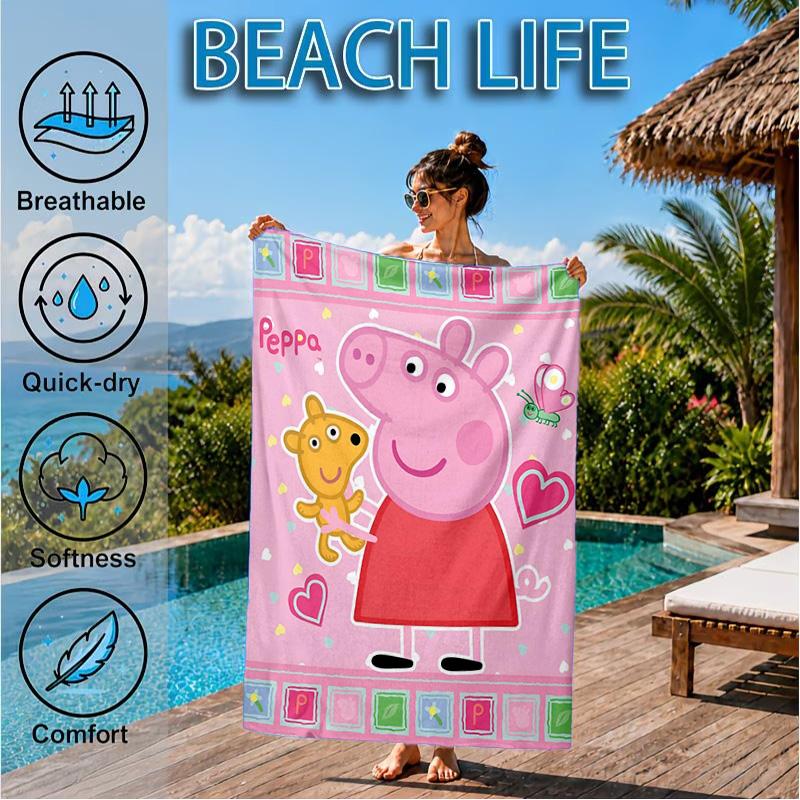 Dance Party With Peppa Beach Towel, Quick-drying, Easy to Care for, Suitable for Both Fitness and Beach Vacations,Sports Essential