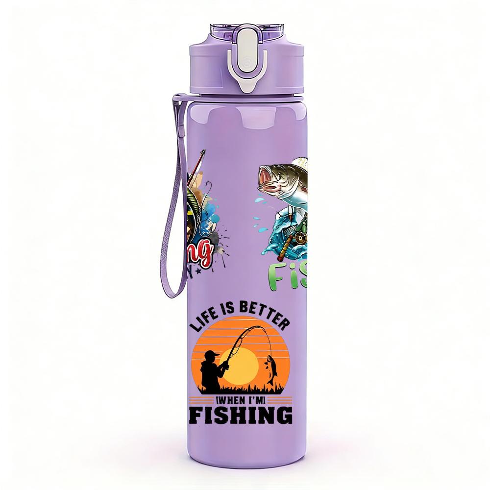 1PC Multi Angler Fishing Quote Text Print 750ml Color Plastic Water Bottle Leakproof Flip Straw Lid For Sports Office Home Use