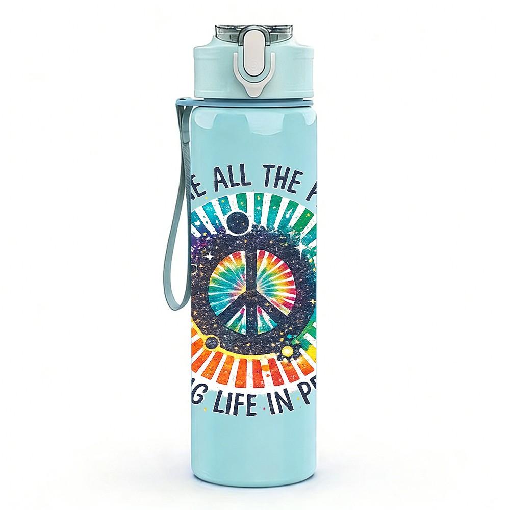 1PC Peace Rainbow Hippie Quote Print 750ml Color Plastic Sports Water Bottle Leakproof Flip Straw Lid Suitable for Sports Office Home Use