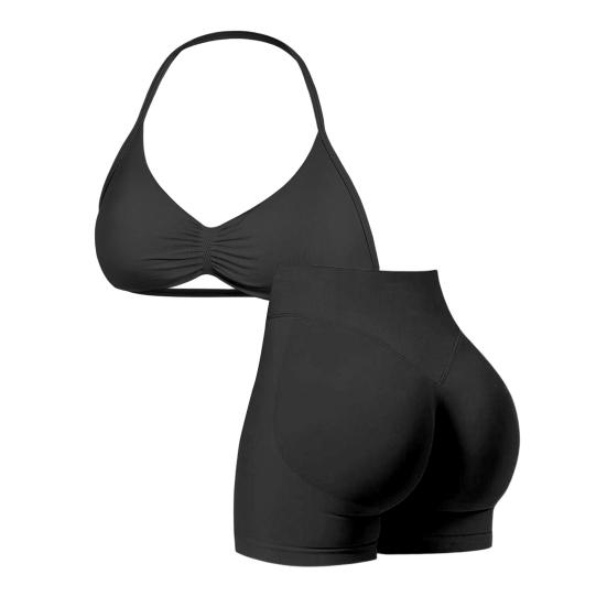 Комплект из 2 предметов для тренировок: Топ на бретелях с открытой спиной и Спортивные шорты с высокой талией и ремешками для женщин