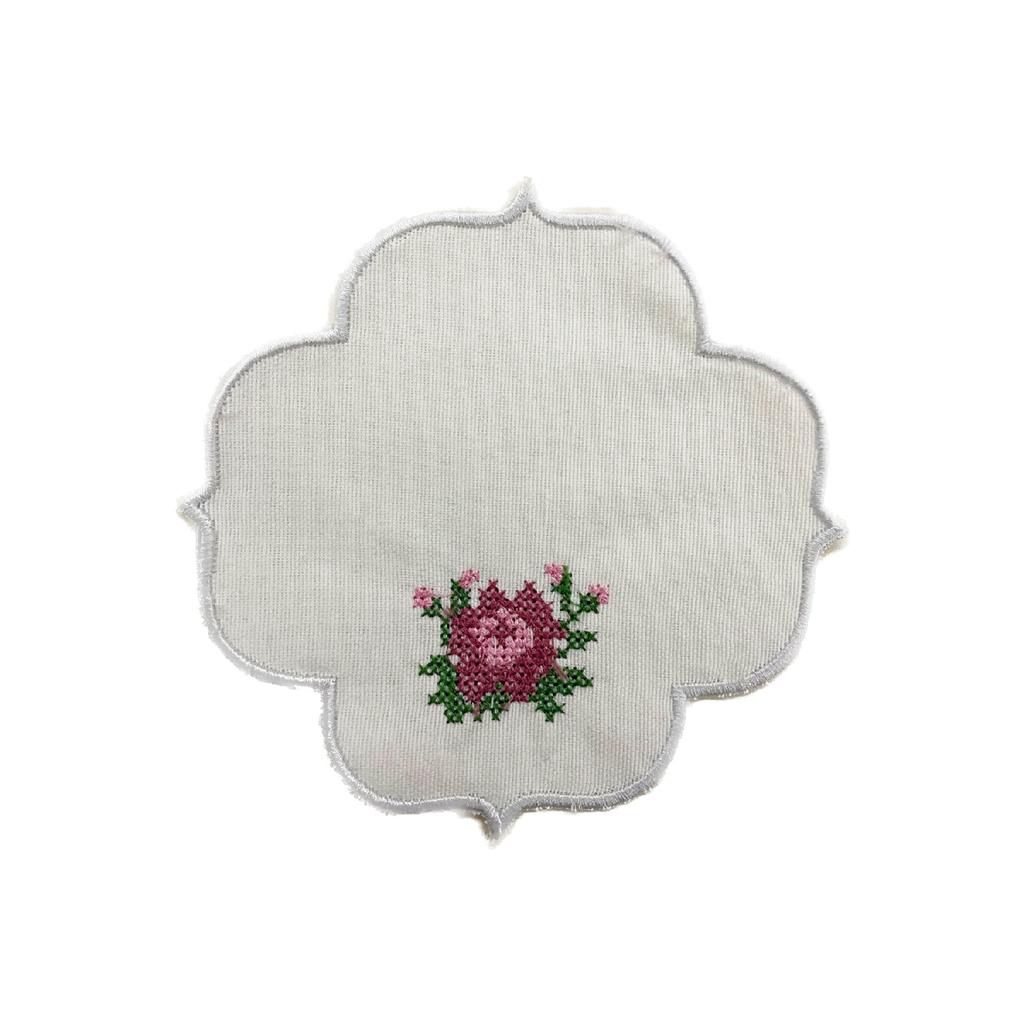 Льняная презентационная салфетка синего цвета с вышивкой крестиком, 6 предметов