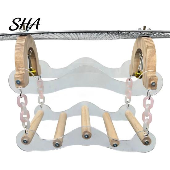 Parrot Foot Perch Swing Toy, Bird Cage Perch, 5 Wooden Poles, Acrylic Toy with Bell Frame Bells for Small Medium Parrots Budgies Cockatiels