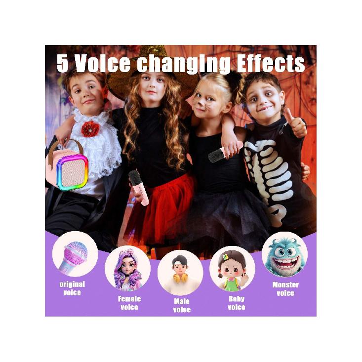 Karaoke Machine, Mini Karaoke Machine with Wireless Microphone, Portable Speaker with Voice Changer Effect and LED Light, Best Gift Toys for Boys and