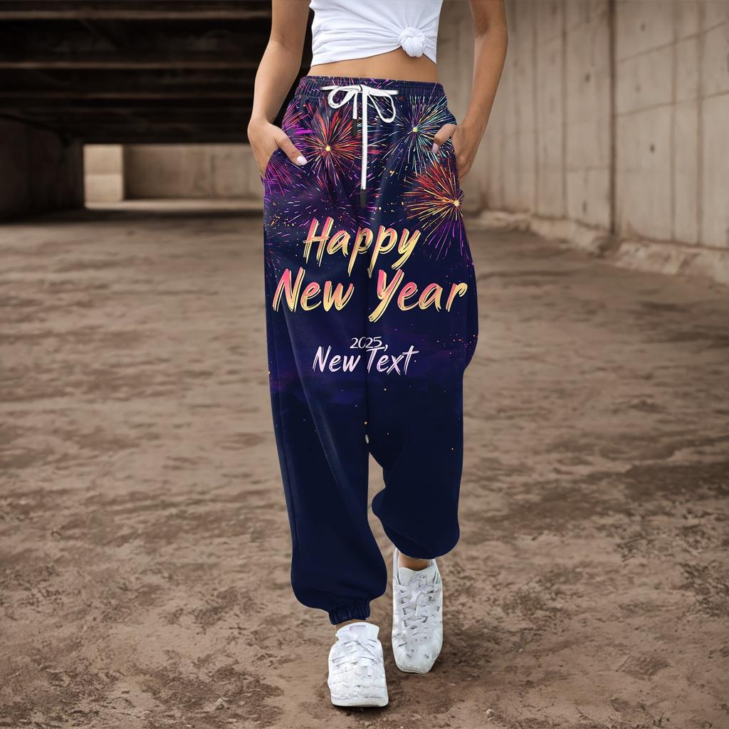 Women's Drawstring Elastic Waist Christmas Printed Casual Pants Sweatpants