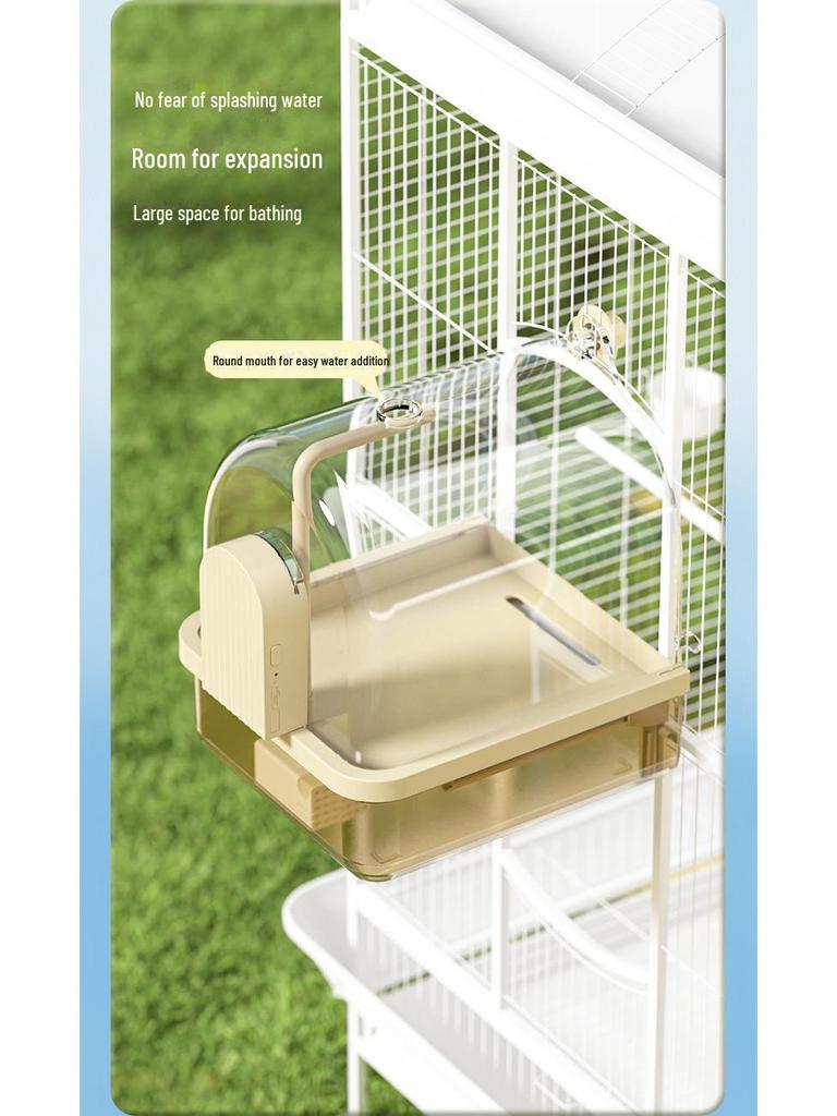 Ванна с попугаем «Черный Феникс» и пионом: Элегантная клетка для птиц и внешняя ванна.