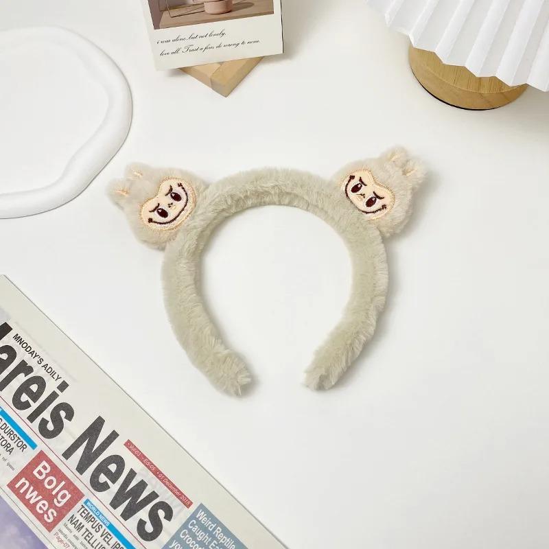 Новые мультяшные плюшевые повязки для волос Labubu, милые кавайные пузырчатые повязки для лица с кроликом, нескользящие повязки для волос