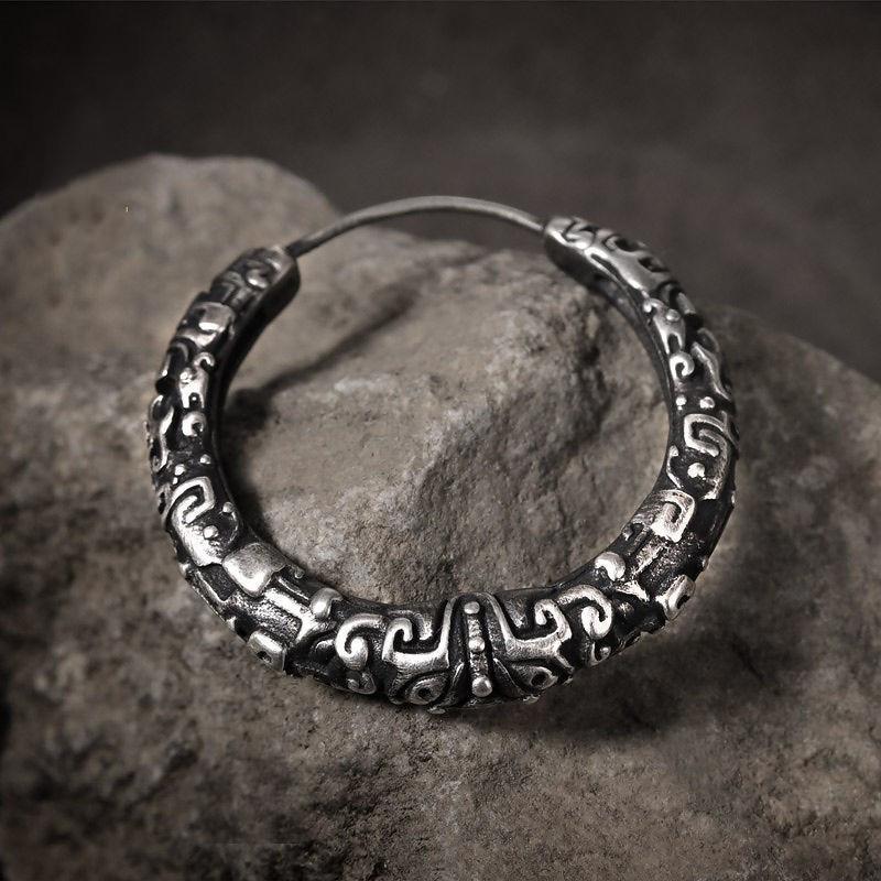 JMXD-Retro Divine Beast Taotie Silver Earrings Single Ear Buckle for Male and Female Couples