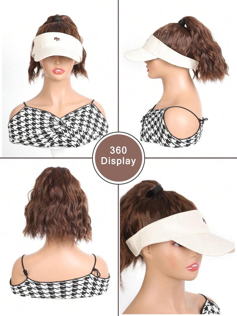 Синтетическая шляпа парик белая шляпа с волнистым хвостиком термостойкие синтетические волосы для женщин шляпа и парик в одном куске для ежедневного использования