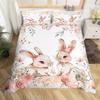 Easter Rose Rabbit Duvet Cover Cute Bunny Happy Easter Bedding Set Full for Kids Boys GirlsRustic Flower Animal Comforter Cover